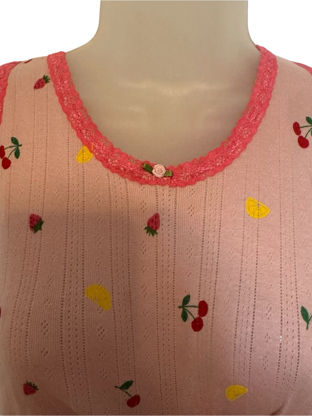 NWT CHERRY THEME Women's Pajama Set - Sleeveless Crop Top & Pants XLARGE  #11 - Picture 2 of 6